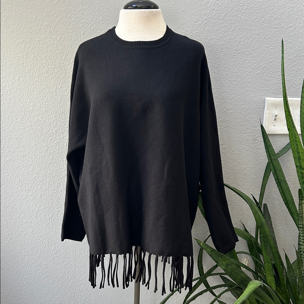 NWT Liverpool Black Fringe Hem Crew Sweater 2X